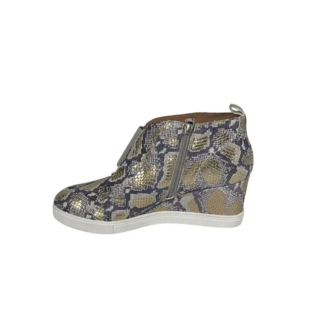 Linea Paolo NWOB Felicia III Wedge Sneaker Bootie 10M Black Snake‎ Print Leather